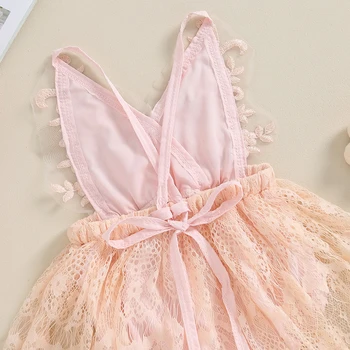 Čipkan haljina-kombinezon za novorođene djevojčice s nabora na leđima, bodi s cvjetnog mreže, čipka suknja, odjeća od princeza - Slika 1  