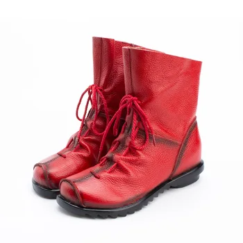 Ženske čizme od prave kože s velikih dimenzija, moderan proljeće-jesen-zima mondeno cipele s naborima, topla mekana casual cipele - Slika 1  