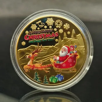 Prigodni novčić Djeda Mraza, reljefne medalju s ispis u boji, metalne поделка, zlatnik, Božićni poklon - Slika 1  