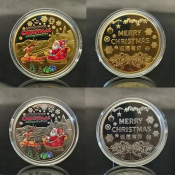 Prigodni novčić Djeda Mraza, reljefne medalju s ispis u boji, metalne поделка, zlatnik, Božićni poklon - Slika 2  