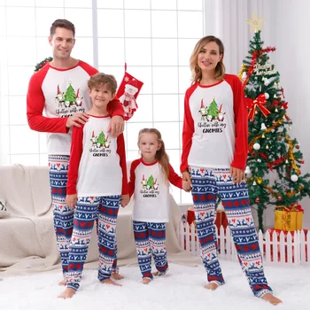 Obiteljska božićna пижама u plavu kavez, Santa Drvce, patchwork odjeća za mame i kćeri, svakodnevni soft odjeća za spavanje, Božićni obiteljski stil - Slika 1  