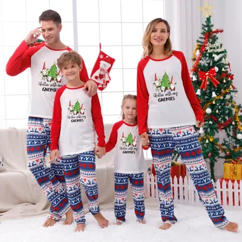 Obiteljska božićna пижама u plavu kavez, Santa Drvce, patchwork odjeća za mame i kćeri, svakodnevni soft odjeća za spavanje, Božićni obiteljski stil - Slika 2  