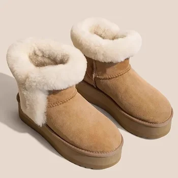 Nove zimske krzna tople čizme do 2024 godine, Ženske cipele na ravnim potplatima, Dizajnerske Kratke Pliš cipele Chelsea, Parhet svakodnevne ženske čizme za šetnju - Slika 2  