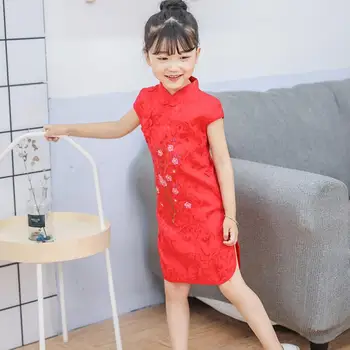2019 kineska haljina za djevojčice, ljetni stil, baby pamučne tradicionalne haljine, crvene božićne večernje qipao1-7Y - Slika 1  