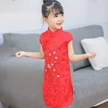 2019 kineska haljina za djevojčice, ljetni stil, baby pamučne tradicionalne haljine, crvene božićne večernje qipao1-7Y - Slika 2  