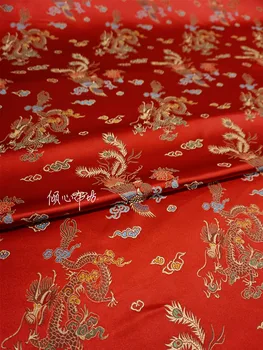 Kineski klasik Brokat жаккардовый atlas crveni zmaj svilene tkanine Satin de soie Satén svila hanfu tkanina DIY patchworkbag - Slika 1  