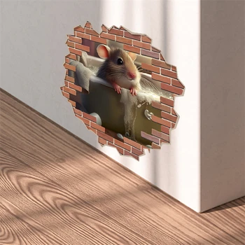 3D naljepnice za zid s rupice za miša, Zabavna miš, читающая Radi, купающаяся, Miš u дырке, Vinil naljepnice na kutnu stepenice, kućni dekor - Slika 2  
