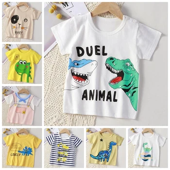 Majice s kratkim rukavima za djevojčice, dječje majice s likom Dinosaura, odjeća za dječake, majice, pamučne majice za djecu, dječja odjeća - Slika 1  