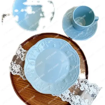 Keramički tanjur Fresh Rococo Lake Water Blue, boćalište, set čaša i блюдец, Reljefnih ploča - Slika 1  
