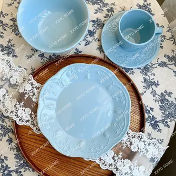 Keramički tanjur Fresh Rococo Lake Water Blue, boćalište, set čaša i блюдец, Reljefnih ploča - Slika 2  