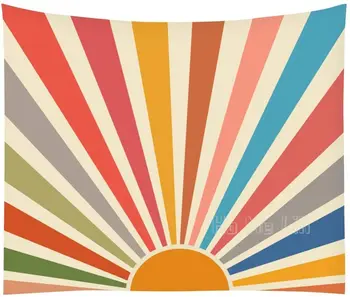Solarni Tapiserija, Visi na zidu u boho stilu, Retro 70-ih, Rainbow, Geometrijski Grunge, Apstraktna umjetnost, Print, Boem dekor u stilu hipi - Slika 1  
