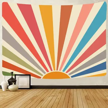 Solarni Tapiserija, Visi na zidu u boho stilu, Retro 70-ih, Rainbow, Geometrijski Grunge, Apstraktna umjetnost, Print, Boem dekor u stilu hipi - Slika 2  