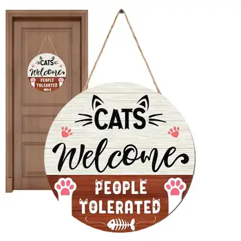 Dobrodošao znak za Drveni zid dobrodošao znak na vratima s pamučnom užetom Cijele Dekor kafići Znak dobrodošlice mačke Zidni ukras - Slika 1  