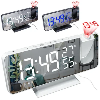 Led digitalni sat za alarm, društvene elektronski sat stolni, USB alarm, FM radio, projektor vremena, funkcija ponavljanja, 2 alarma - Slika 1  