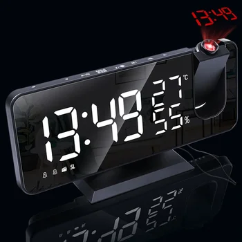 Led digitalni sat za alarm, društvene elektronski sat stolni, USB alarm, FM radio, projektor vremena, funkcija ponavljanja, 2 alarma - Slika 2  