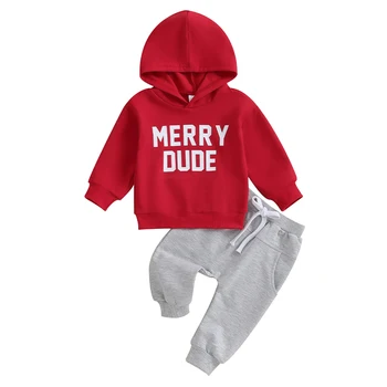 Božićni outfit za novorođenog dječaka s буквенной natpisom, majica, Pulover, hlače za trčanje, jesensko-zimske odjeće za djecu - Slika 2  