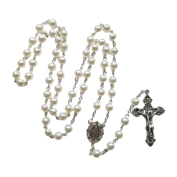 8 mm Krunice, ogrlica s perlama, Marija, Isus je za ovjes s križem, katolički ogrlice, Vjerske nakit, Ženske Šarmantan pokloni - Slika 1  