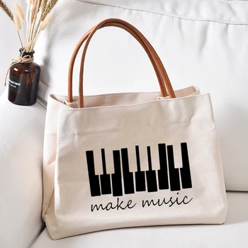 Stvarajte glazbu, klaviru, холщовая vrećica s po cijeloj površini, zabavna ženska svakodnevni plaža torba, torba za kupovinu, шоппер - Slika 1  