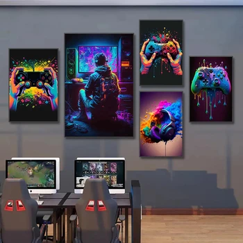 Gaming kontroler, Геймерские neon plakati, Neon igre slike na platnu, zidne slike, soba dekor киберспортивного igra, grafika na platnu - Slika 1  