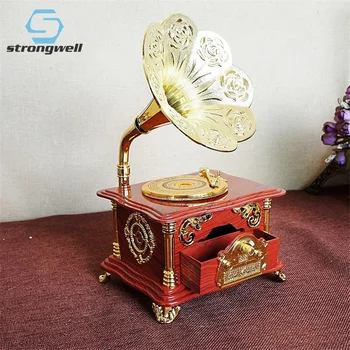 Berba crvena gramofonske Strongwell Music Box Mehanizam Kutije za nakit Mehanička muzička kutija Okretni mehanizam za Vjenčani dar - Slika 1  
