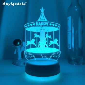 3D noćno svjetlo Karusel za uređenje dječje sobe darove unisex Božićno karusel ukras kuće dječje igračke led na rođendan - Slika 1  