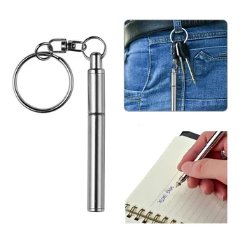 Olovke i bojice privezak za ključeve, Olovke od nehrđajućeg čelika Mini Metalni prsten Teleskopski čelik ključ Glatka olovke za pisanje Lopta - Slika 1  