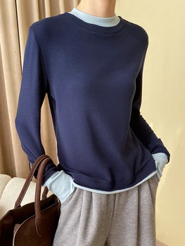 [EAM] Ženska casual majica veličine s ekranom u boji blok, Novi modni majica okruglog izreza i dugih rukava, Proljeće-jesen 2024, 1DH3395 - Slika 2  