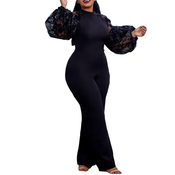 Afrička odjeća za žene, godina elegantan afrički dug kombinezon od crne poliester s okruglog izreza i zone, afrička odijevanje - Slika 1  
