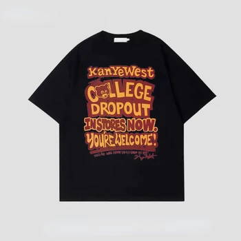 Хлопковая majica Kanye College Dropout Bear, modni majice s likom slavne osobe, Crna majica kratkih rukava na High street, Majice veličine 4XL - Slika 1  