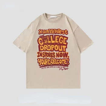 Хлопковая majica Kanye College Dropout Bear, modni majice s likom slavne osobe, Crna majica kratkih rukava na High street, Majice veličine 4XL - Slika 2  