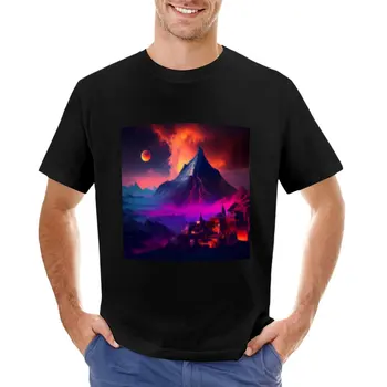 Srednjovjekovni fantastičan grad u krateru vulkana, majice, majice sa mačkama, muška majica - Slika 1  