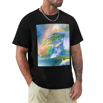 T-shirt Rainbow Dolphins, vintage majica kratkih rukava, odjeća kawaii, majice s mačkama, jednostavne crne majice za muškarce - Slika 1  