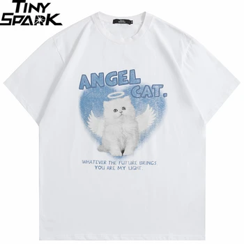 Muška majica Ulica Odjeća White Angel Mačka Grafički t-Shirt 2023 Ljetna Muška Majica Kratkih Rukava U stilu Hip-Hop Harajuku Vrhovima Tees Pamuk - Slika 1  