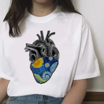 Ženska t-shirt s estetskim po cijeloj površini Van Gogh Harajuku, svakodnevni osnovna bijela majica okruglog izreza i kratkih rukava, ženska t-shirt, izravna dostava - Slika 2  
