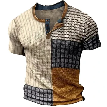 Vintage t-shirt s grafičkim po cijeloj površini u obliku vafla, muške Casual Slobodna majica okruglog izreza i kratkih rukava na zakopčane, Ljetni muški pulover za odmor, vrhovima - Slika 2  