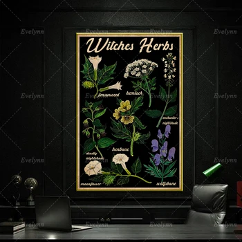 Plakat s biljem za vještice, bilje, vračanje, umjetnost Halloween, Kućnog tekstila, Zidne grafike na platnu, Jedinstvene Darove - Slika 2  