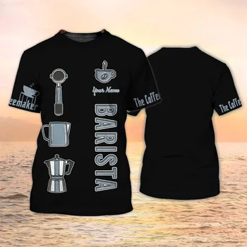 Ljetna muška t-shirt, Personaliziranu Pregača za Kafići, Majica sa 3D Ispis, Unisex, Casual majica, Uniforma Kafićima, t-Shirt, Top - Slika 1  