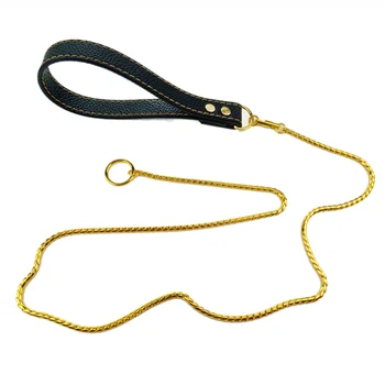 Povodac za pse od nehrđajućeg čelika, ugrađeni ogrlicu i povodac za pse, 4 mm, 1 m / 1,2 m, metalni remen za pse malih, srednjih i velikih kućnih ljubimaca, Kožna ručka - Slika 2  