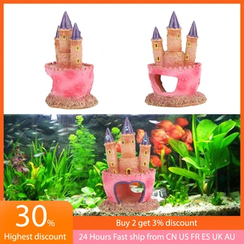 Akvarij s cartoonish dvorac od smole, ukras za dvorcu kule, Skrovišta, zabavni sadržaji, Uređenje akvarija s ribama, Pink - Slika 1  