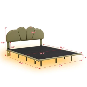 Krevet-platforma s presvlakama u punoj veličini / Queen Size kreveta sa uzglavljem od umjetne kože i potpornim nogama, led pozadinsko osvjetljenje ispod kreveta - Slika 2  