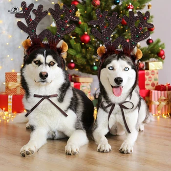 Božićni vrpce za pse, mačke, jelena, Stilski kvalitetne led kape s sobovi, Kape za kućne ljubimce, Božićni domjenak, Šešir za kućne ljubimce - Slika 1  