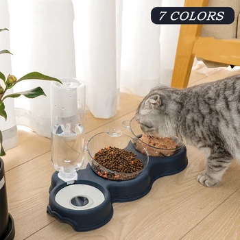 Zdjela Za Kućne Mačke Automatski Ulagač 3-u-1 Za Pse I Mačke, Zdjela Za hranu Sa Fontanom Za Vodu, Dual Zdjela Za Piće, Podignuta Stalak Za Posuđe, Zdjele Za Mačke - Slika 1  