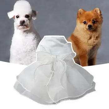 Haljina princeze, ljetna odjeća za pse, vjenčanica za kućne ljubimce, čipkan večernja haljina s lukom, elegantan, mali pas bijele boje - Slika 1  