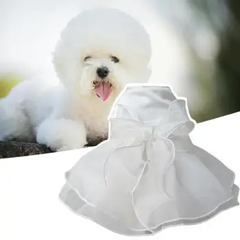 Haljina princeze, ljetna odjeća za pse, vjenčanica za kućne ljubimce, čipkan večernja haljina s lukom, elegantan, mali pas bijele boje - Slika 2  