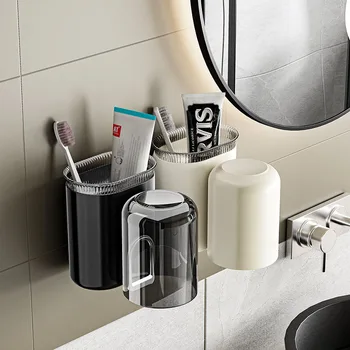 Zidni električni držač za četkice za zube, organizator za kupaonicu i skladištenje, čaša za četkice za zube bez perforacije, toaletne potrepštine, set za kupaonicu - Slika 2  