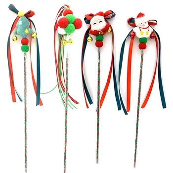 Smiješno mačka štapić-дразнилка Božićno Drvce Djeda Mraza Interaktivne igračke za mačke s плюшевым lopte, trake, колокольчиком, igračke za kućne ljubimce, sigurne proizvode za kućne ljubimce - Slika 1  