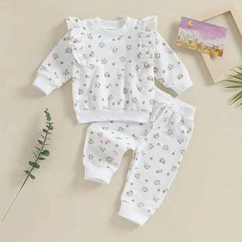 mama i beba 0-24 m, kompleti odjeće za novorođenče djevojčice, Majice s dugim rukavima i cvjetnim ispis, hlače, jesensko-proljetni odjeću, odjeća - Slika 2  
