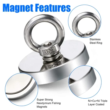Сверхсильные Неодимовые Magnete N52 Iman Ima Magnetic Ribolov Magneat s Skrivene Otvorom za Omču Vijka za Ponovno Magnetne Ribolov - Slika 2  