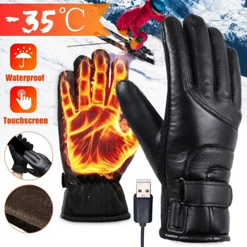 Rukavice s USB grijačem, Vodootporan rukavice za zaslon osjetljiv na dodir, Zimske Moto rukavice za ruke, Ветрозащитные rukavice za kampiranje na otvorenom, skijanje na vodi, bicikla, PU Rukavice - Slika 2  