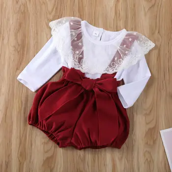 Božićni kompleti odjeće za novorođenče djevojčice, čipke, majice s dugim rukavima od pređe u obliku lišća lotosa + kratke hlače na trake, kombinezoni, jesenje setove - Slika 2  